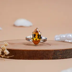 Yellow Citrine Marquise Cut Lab Diamond Ring for Women