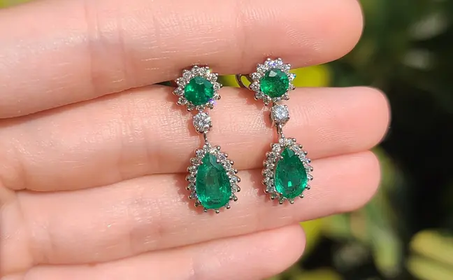 4.03ct Pear Cut Emerald earrings CGS