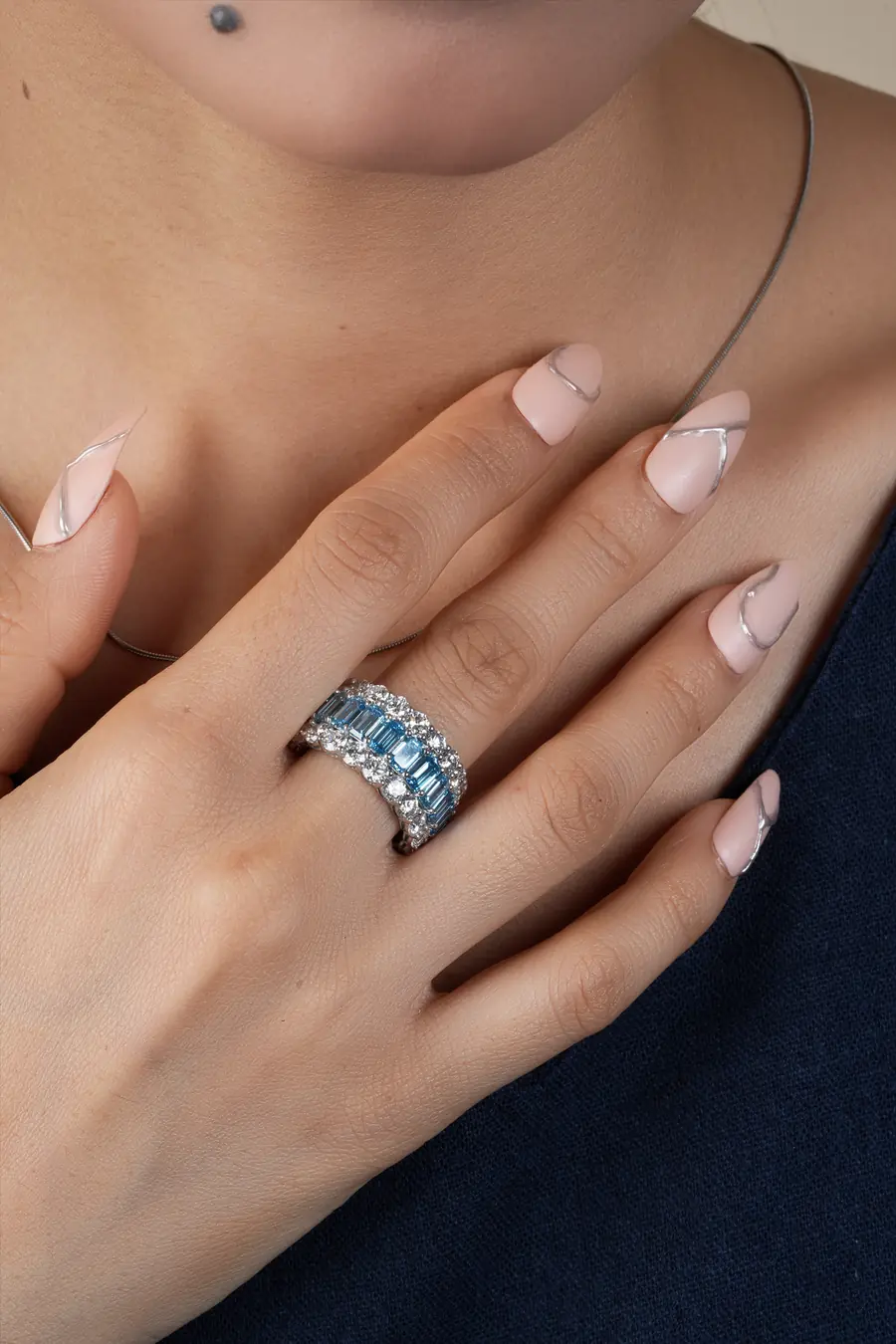 Emerald Cut Aquamarine Eternity Bands For Wedding or Engagement