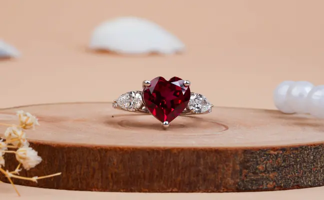 Lab-Created Heart Cut Ruby & Pear Diamond Engagement Ring