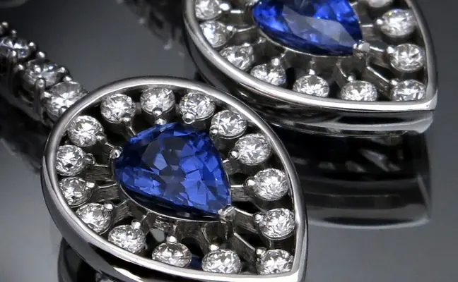 14K Gold Earrings with Blue Sapphires and Diamonds CGS
