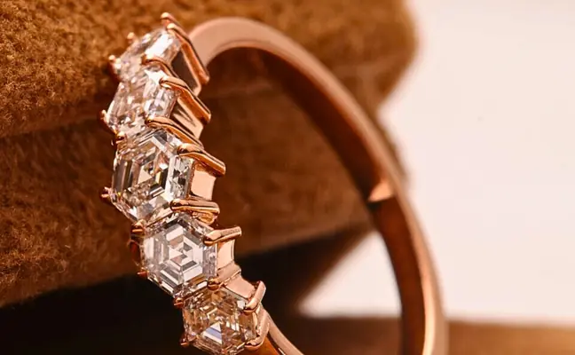 Hexagon Diamond Wedding Band