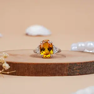 Oval Cut Citrine with Triangle Lab Grown Diamond Engagement Ring