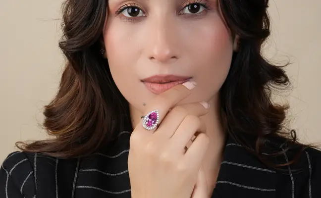 Pear Cut Halo Pink Sapphire & Engagement Diamond Ring