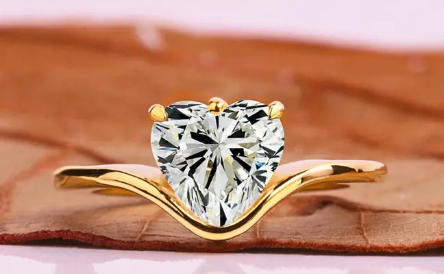 Heart Cut Lab Grown Diamond Solitaire Ring in Yellow Gold Wave Band