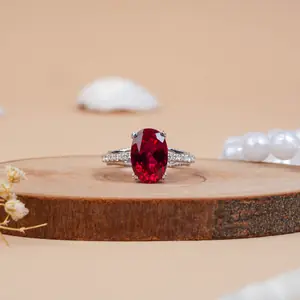 Lab-grown Oval Cut Ruby Hidden Halo Engagement Ring