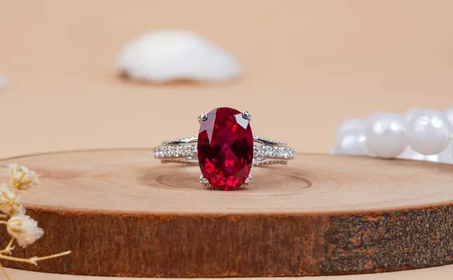 Lab-grown Oval Cut Ruby Hidden Halo Engagement Ring