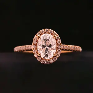 Oval Cut Lab Grown Diamond Halo Engagement Ring with Pavé Band