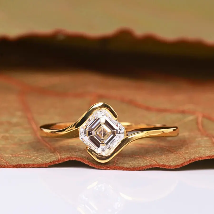 1 Carat Asscher Cut Lab Grown Diamond Ring