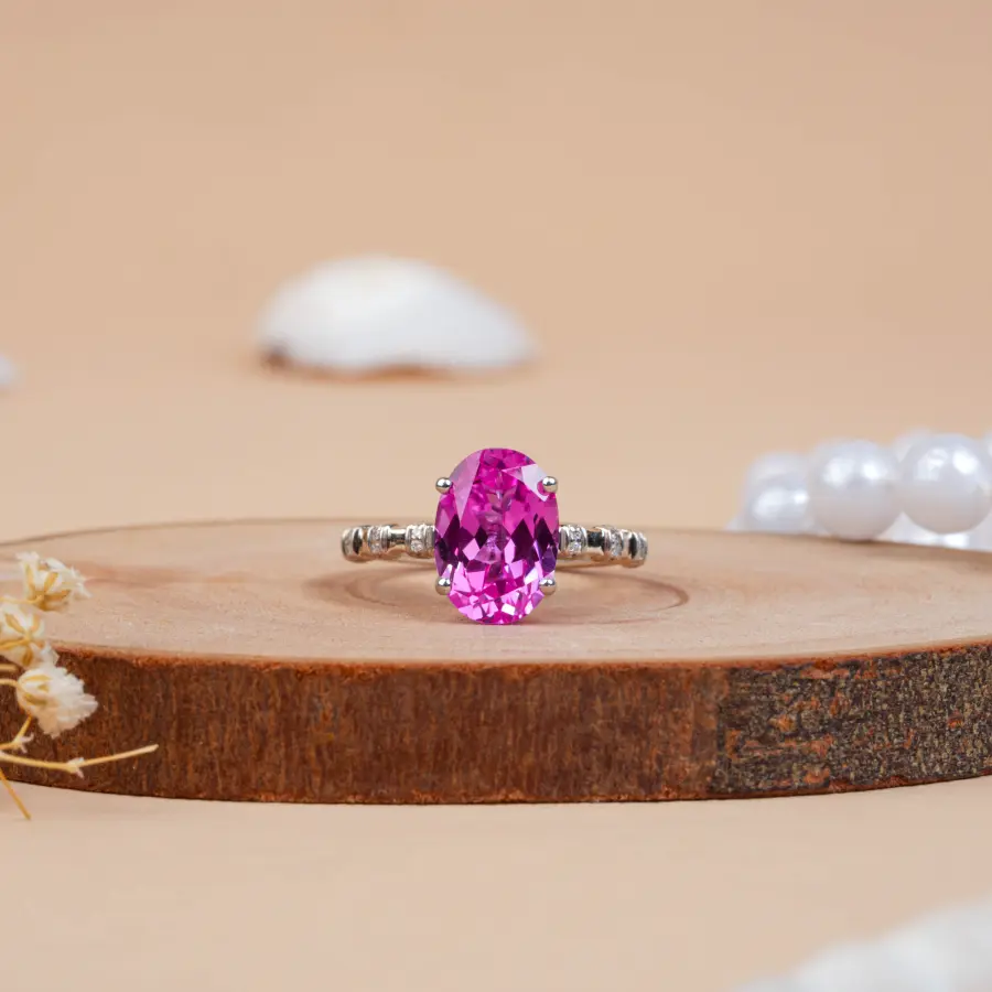 Oval Pink Sapphire Hidden Halo Engagement Ring