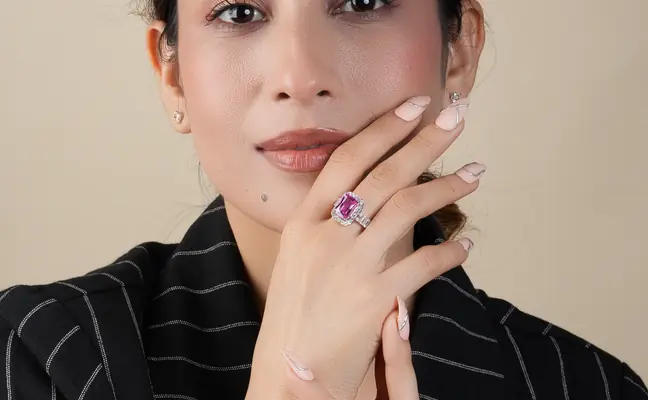 Radiant Pink Sapphire Emerald Cut Engagement Ring