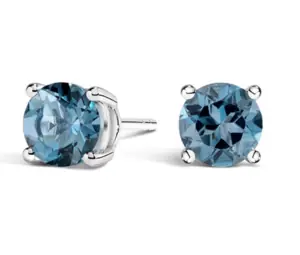 Deep London Blue Topaz Earrings | 4 prong basket setting