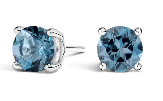 Deep London Blue Topaz Earrings | 4 prong basket setting