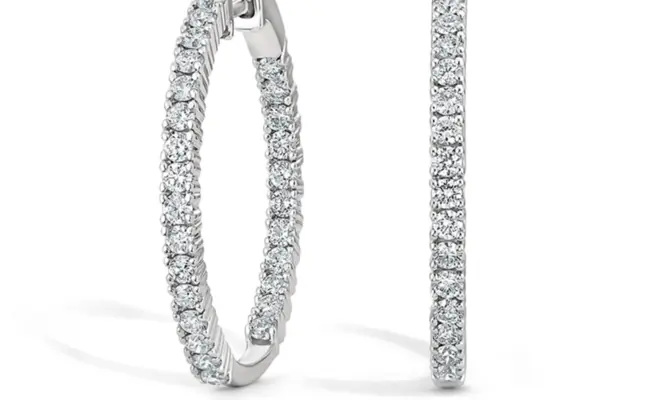0.50 Carat Diamond, Sterling Silver Inside-Out Round Cut Lab-Grown Diamond Hoop Earring (J, VS-SI)