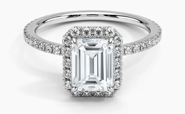 1.75 Carat Emerald Cut Halo Diamond Engagement Ring