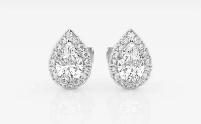 1 ctw Excellent Pear Cut Natural Diamond Halo Stud Earrings!