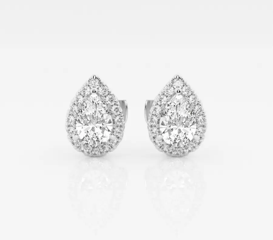 1 ctw Excellent Pear Cut Natural Diamond Halo Stud Earrings!