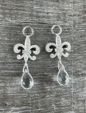 Jude Frances 18k Gold Diamond & White Topaz Fleur De Lis Charms