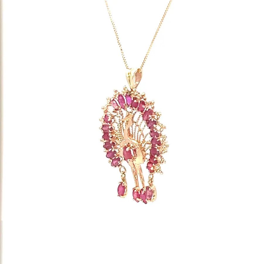 14K yellow gold, ruby turkey pendant with chain