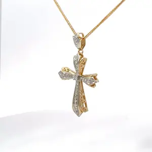 14K two-tone gold, Diamond cross necklace