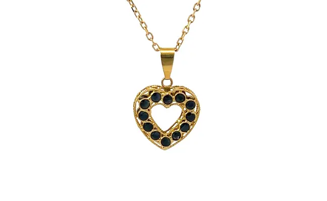 14KY Sapphire heart two-sided pendant