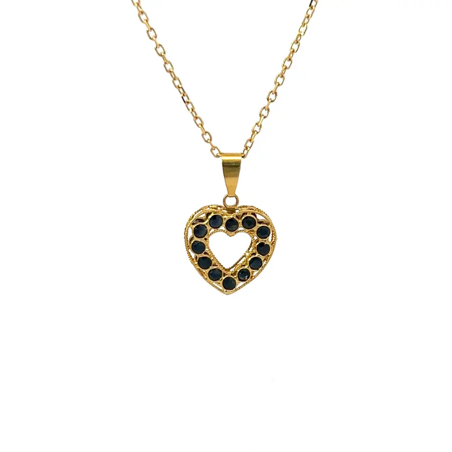 14KY Sapphire heart two-sided pendant