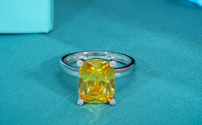 Moissanite Diamond - Yellow Prong Ring