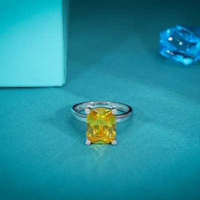 Moissanite Diamond - Yellow Prong Ring