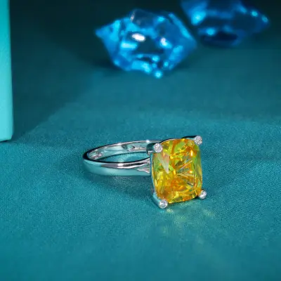 Moissanite Diamond - Yellow Prong Ring
