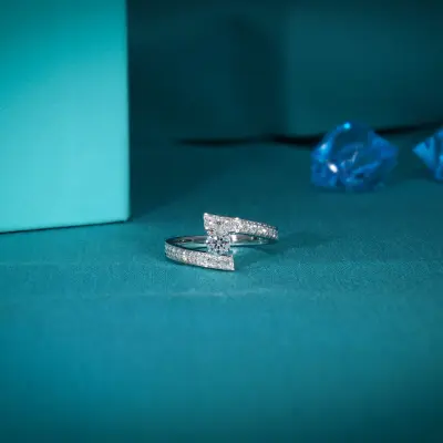 Round Lab Diamond Bypass Shank Solitaire Ring
