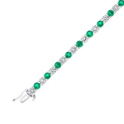 Round Created Emerald and Created White Sapphire Sterling Silver Tennis Bracelet