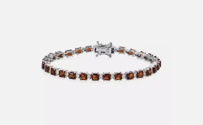 Asscher Cut Brazilian Cherry Citrine and Moissanite Tennis Bracelet Platinum Over Sterling Silver (7.25 In) 9.90 ctw