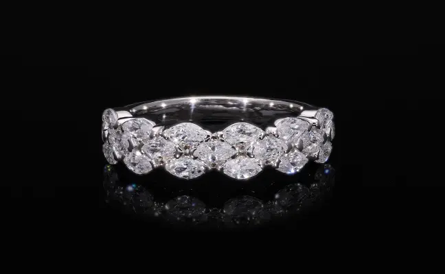 Marquise Cut Lab Grown Diamond Three Row Half Eternity Band