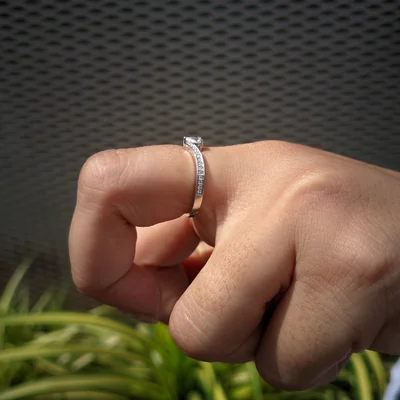 Pear Cut Lab Grown Diamond Accent Ring