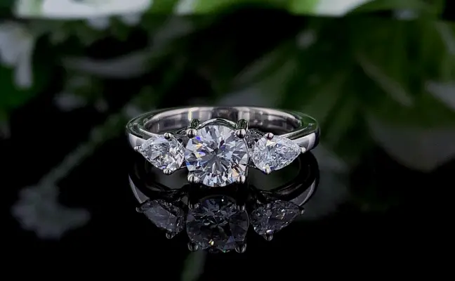 Pear and Round Three Stone Lab Grown Diamond Ring