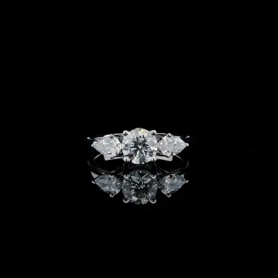 Pear and Round Three Stone Lab Grown Diamond Ring