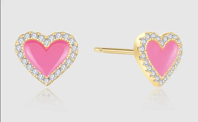 CartaX Red Heart Ear Rings Diamond Jewelry - Valentines Day CaratX Diamond Jewelry
