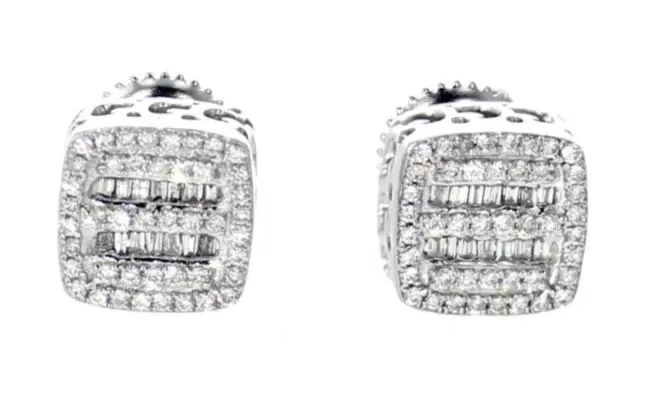 CaratX 0.34 ct Natural Diamond Earrings-Round Diamonds-Baguette Cut-White Gold-10kt gold