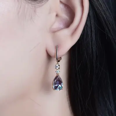Alexandrite Earrings, Color Change For Women, 9K Gold, Pear Cut Clip Earrings, Anniversary Gift, Engagement Wedding Gift