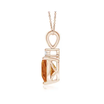 Red Citrine Pendant-Heart-Shaped Citrine V-Bale Pendant with Diamond