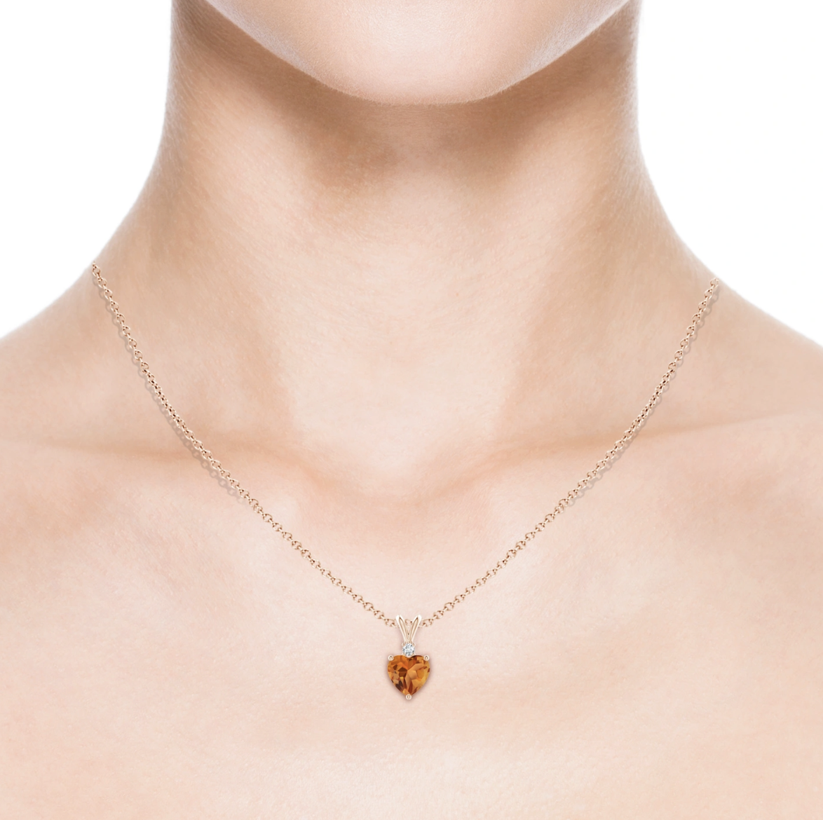 Red Citrine Pendant-Heart-Shaped Citrine V-Bale Pendant with Diamond