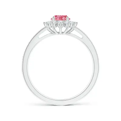 Classic Floral Halo Round Lab-Grown Fancy Intense Pink Diamond Ring with Accents