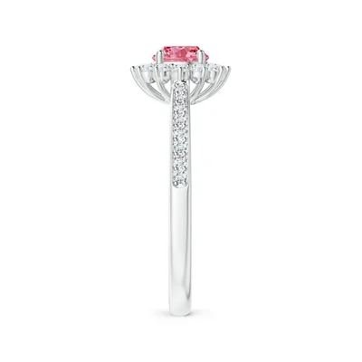 Classic Floral Halo Round Lab-Grown Fancy Intense Pink Diamond Ring with Accents