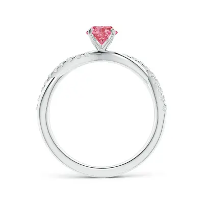 Classic Round Lab-Grown Fancy Intense Pink Diamond Scalloped Halo Ring