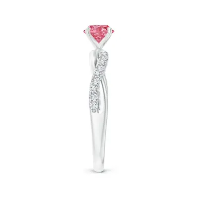 Classic Round Lab-Grown Fancy Intense Pink Diamond Scalloped Halo Ring