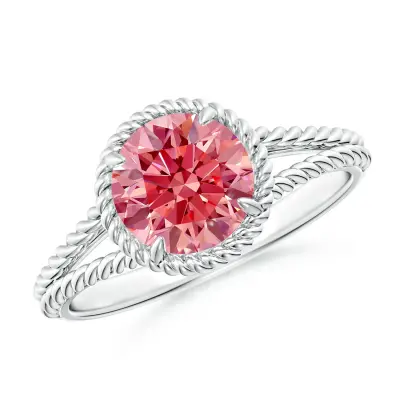 Round Solitaire Lab Grown Pink Dianomd Ring