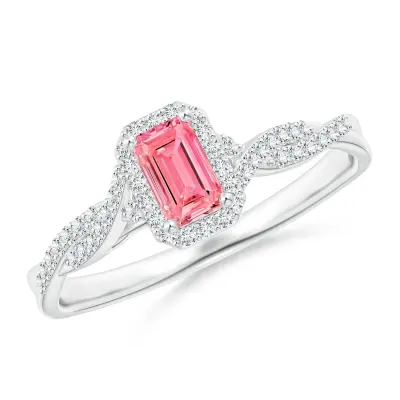 Fancy Vivid Pink Emerald Cut Lab Grown Diamond Ring