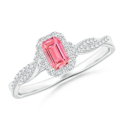 Fancy Vivid Pink Emerald Cut Lab Grown Diamond Ring