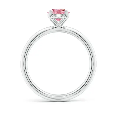 Horizontally Set Oval Pink Lab Diamond Solitaire Ring