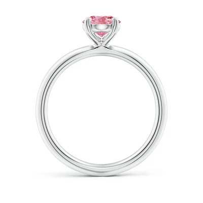 Horizontally Set Oval Pink Lab Diamond Solitaire Ring